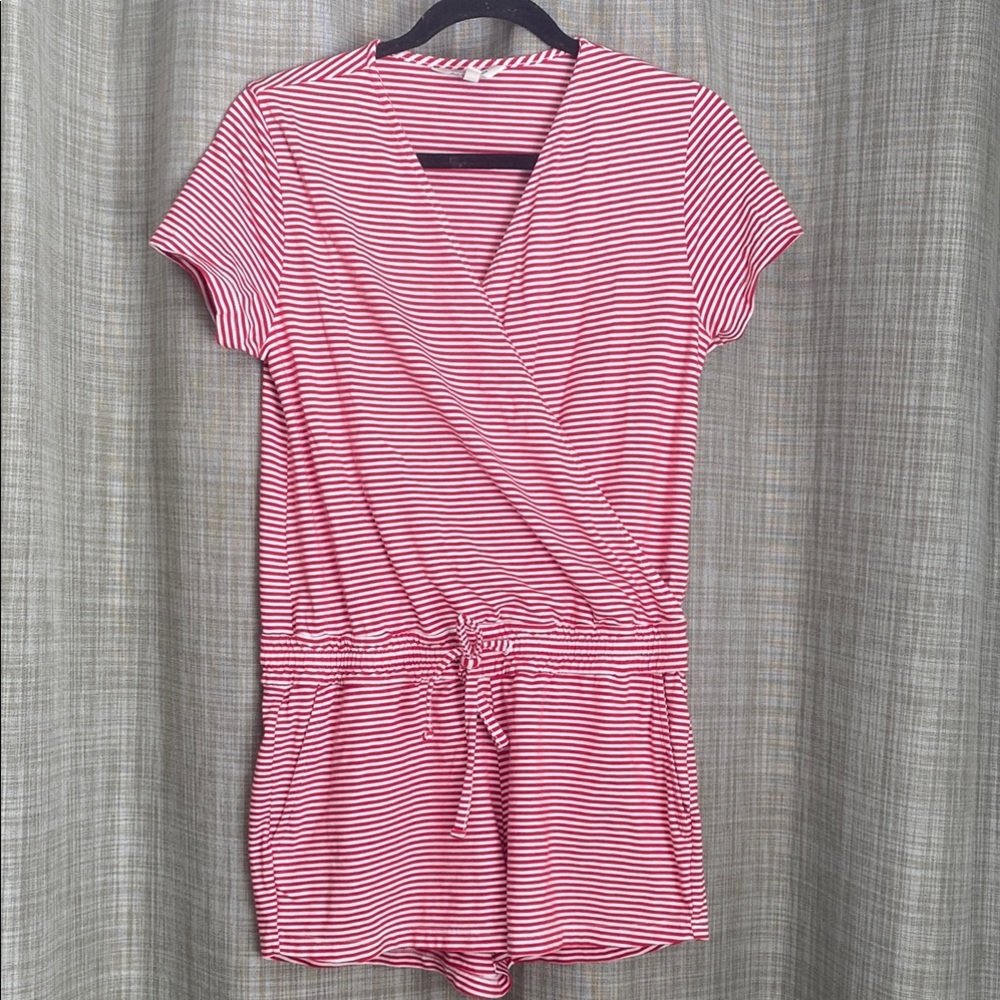 Vineyard Vines Knit Red & White Stripe Crossover Romper XS Red White Pockets